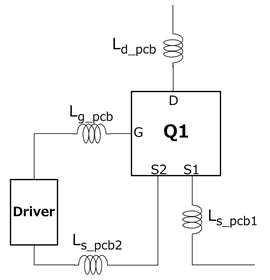 MOSFET4引脚封装TO-247-4L（TK25Z60X）应用电路的器件和PCB印制线的寄生电感